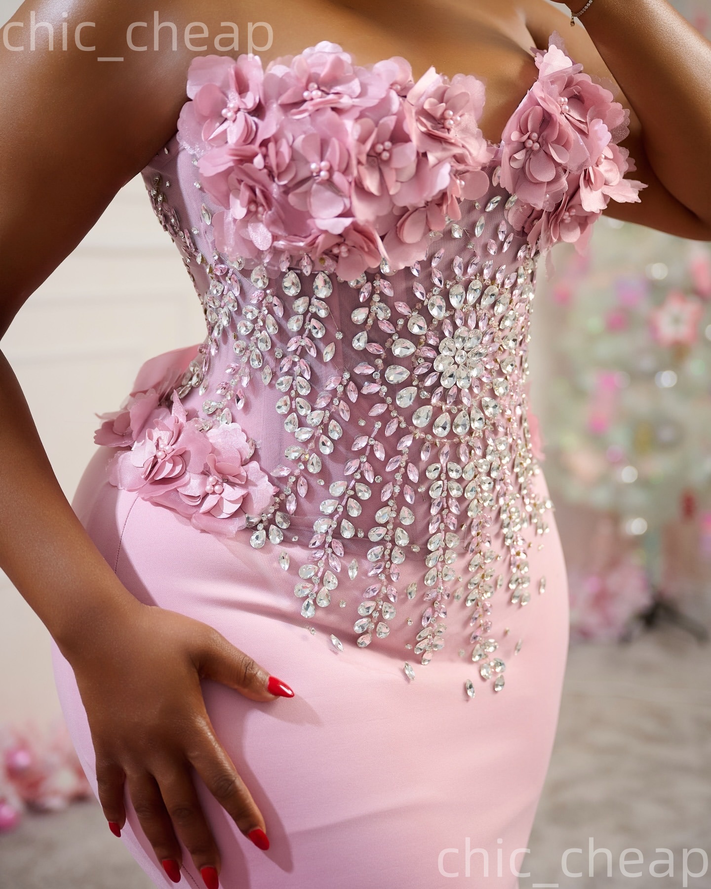 Aso Ebi Blush Pink Mermaid Prom Dresses 2026 Flowers Crystals Satin Evening Formal Party Second Birthday Engagement Gowns Dress For Special Occasions