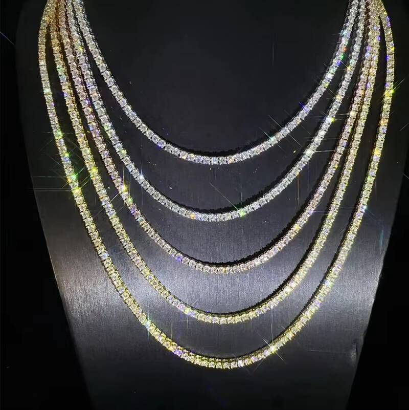 Hip Hop Moissanite Fine Jewelry Tennis Choker Necklace Silver Plated Diamond Tennis Chain Necklace Unisex Moissanite Necklace