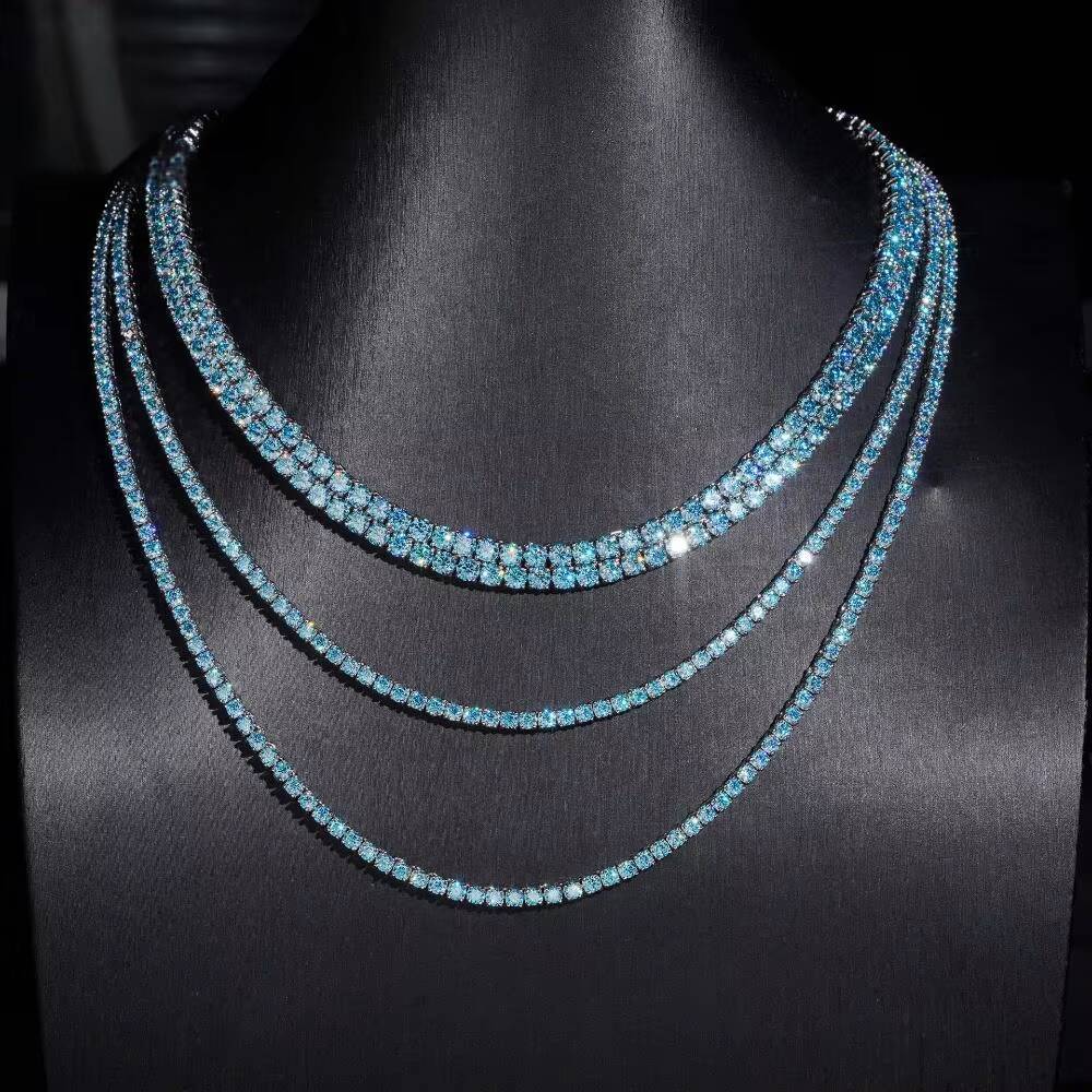 Aquamarine Color Moissanite Tennis Chain 925 Sterling Silver Gold Plated Luxury Third Party Certified Test Pass Bracelet Bangle