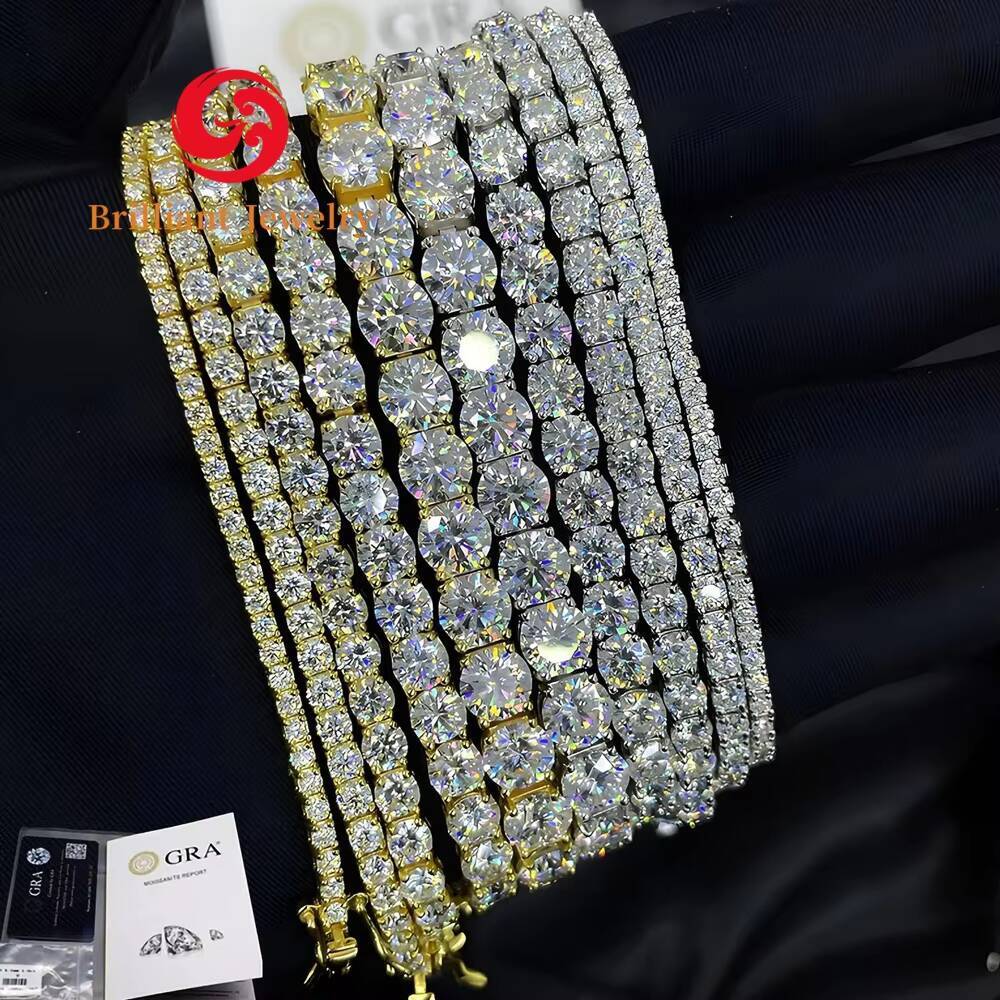 GRA Hip Hop Moissanite Diamond Necklace DEF VVS 2MM 3MM 4MM 5MM Silver 925 Tennis Chain Necklaces for Women and Men