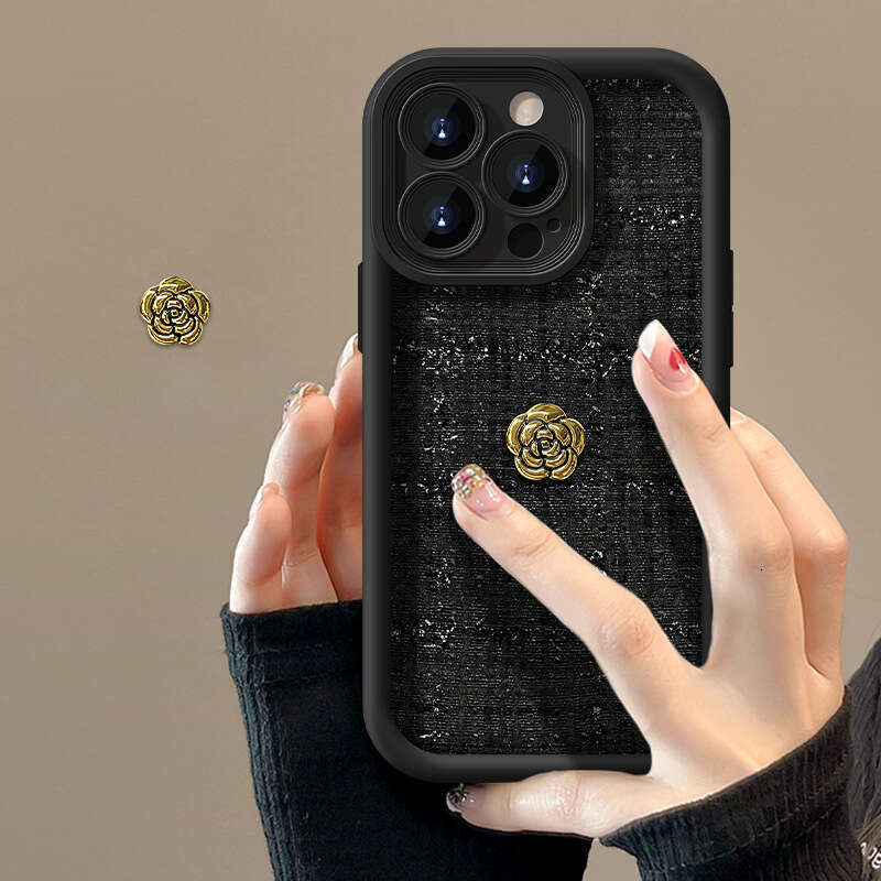 Phone case for iPhone 3D Camellia Bracelet Compatible with Apple 16 Plush Fabric Phone Case 15 Pro14 Precision Hole Shockproof 13/12