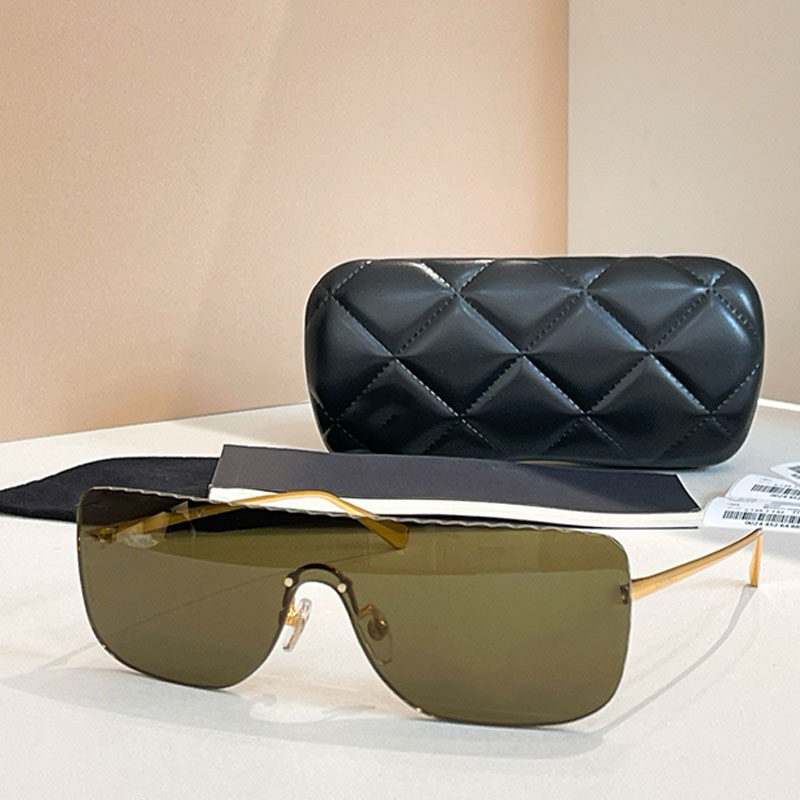 Casual Designer Mask Sunglasses Women Frameless Rectangular Brown Oversized Lens Street Trendy Dressing Fashion Evening Sunglasses A71755 with Box