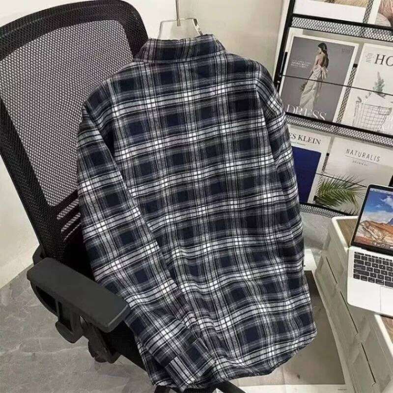 Men's Fleece Shirt Winter Thickened Long Sleeve Warm Shirts Black White Plaid Casual Button with Pocket All Matching Tops Coats 26L0113