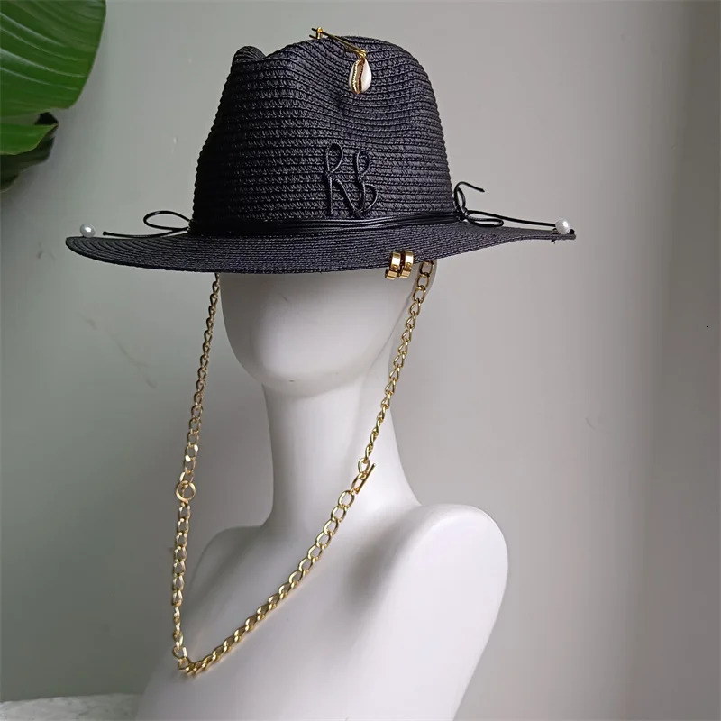 Womens Beach Hat Black Letter Ribbon Decoration Elegant Womens Party Dress Hat Travel Beach Sun Hat260106