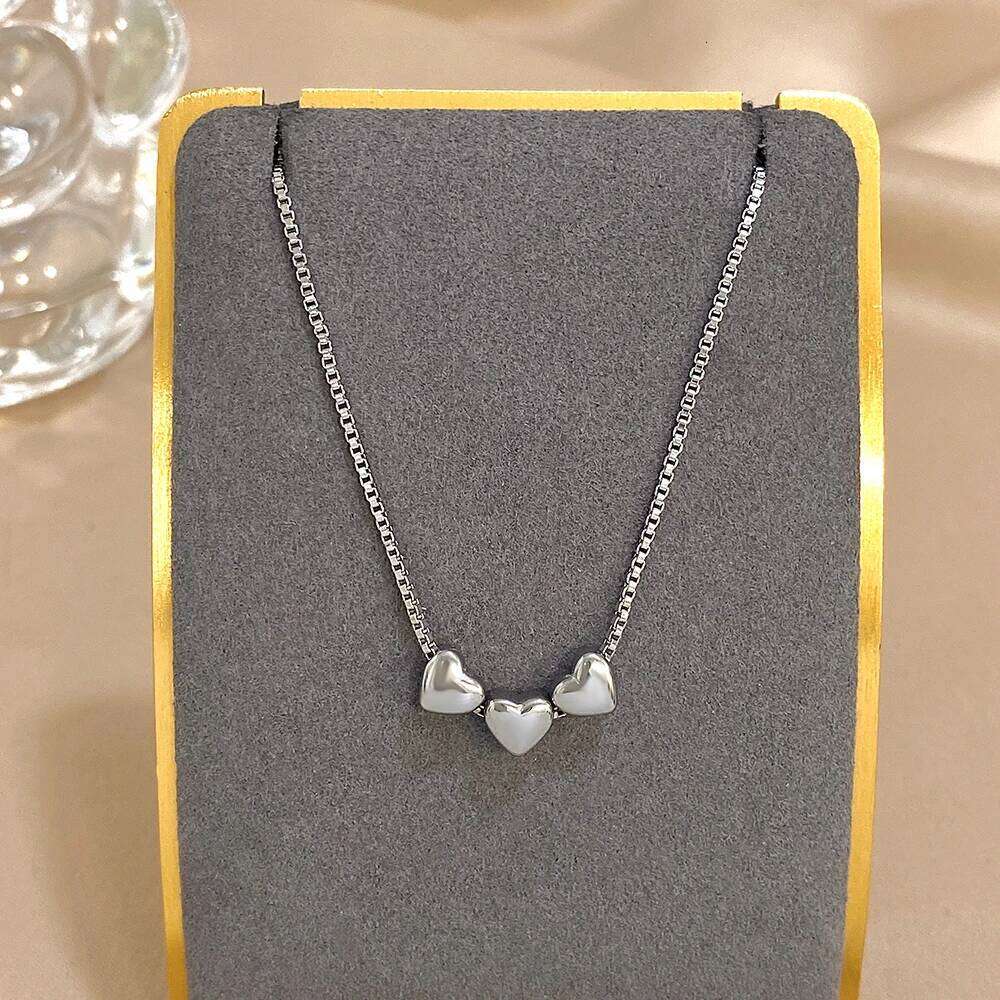 Necklace Jewellery Fine Jewellery Gold Plated Stainless Steel Triple Color 1 Heart Beads Cute Charm Waterproof for Daily Wear Gift High Quality Textur