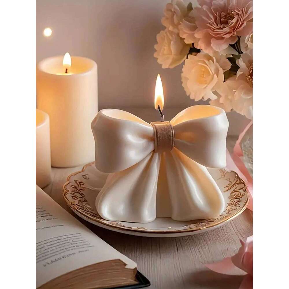 Decorative Bow Home Aromatherapy Candle Living Room Dining Kitchen Bedroom Decorations, & Valentine Wedding Gift, Desktop Fireplace Decorative Accent 