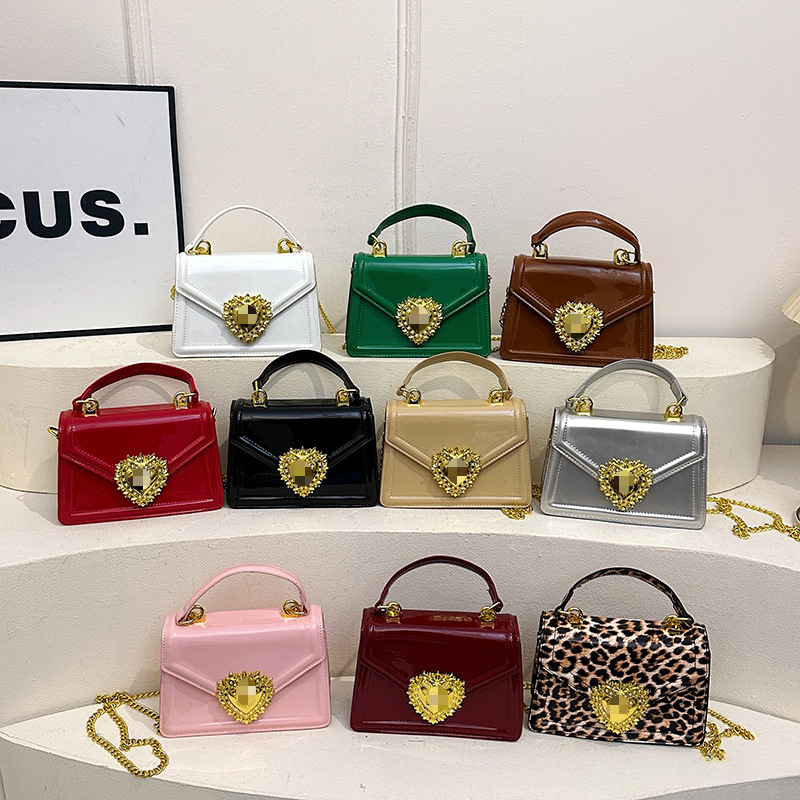 DG Sacred Heart Bag Patent Leather Mirror Chain Small Square Bag Handbag Cross-Border New Women's Bag Fashion Single Shoulder Crossbody Bag