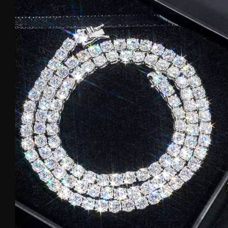 6MM VVS Moissanite Diamond Tennis Chain Necklace 925 Sterling Silver Iced Hip Hop Style Factory Wholesale Price for Men Women