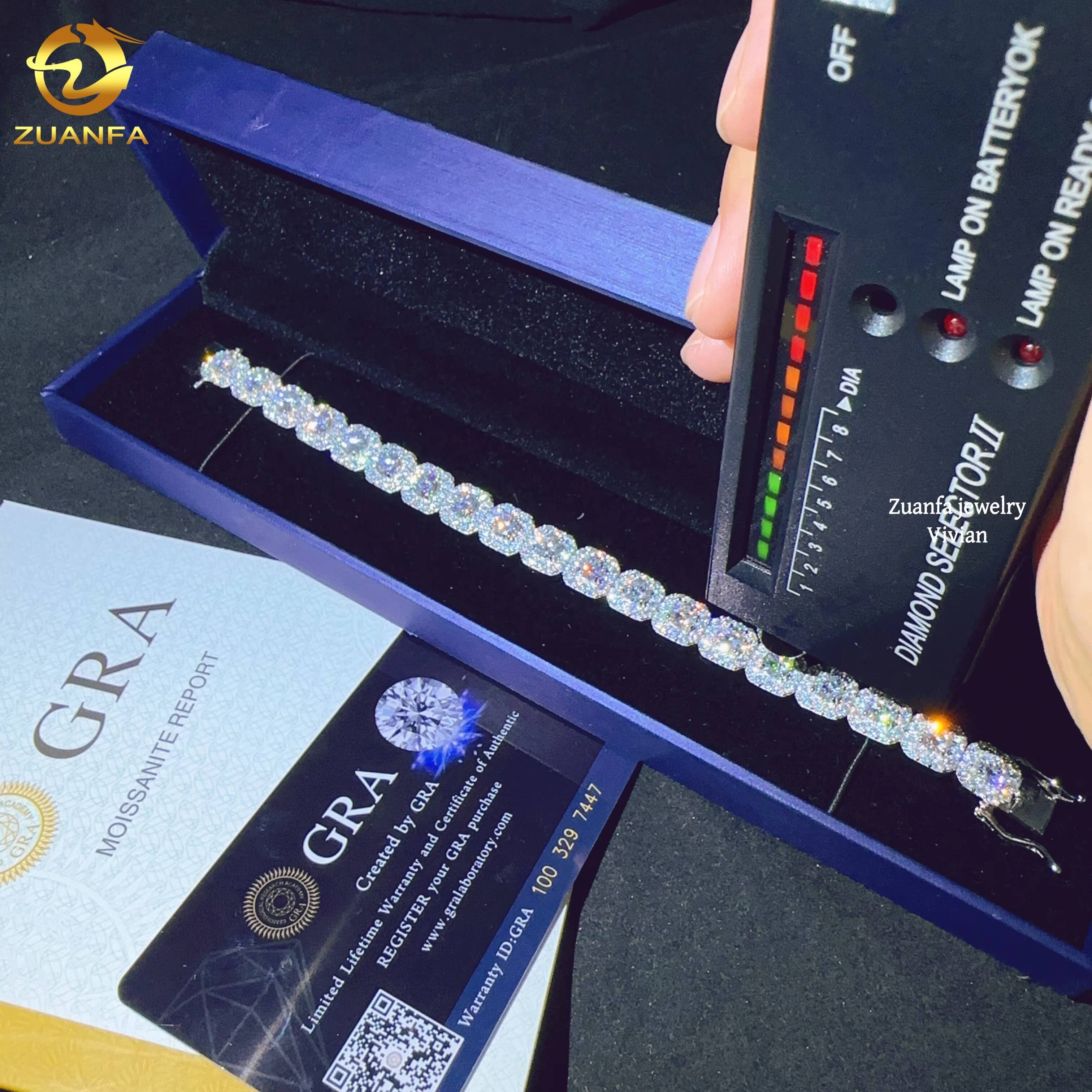 GRA Certified 10mm VVS Moissanite Diamond Hip Hop Jewelry Iced Out 925 Sterling Silver Fashion Bracelet