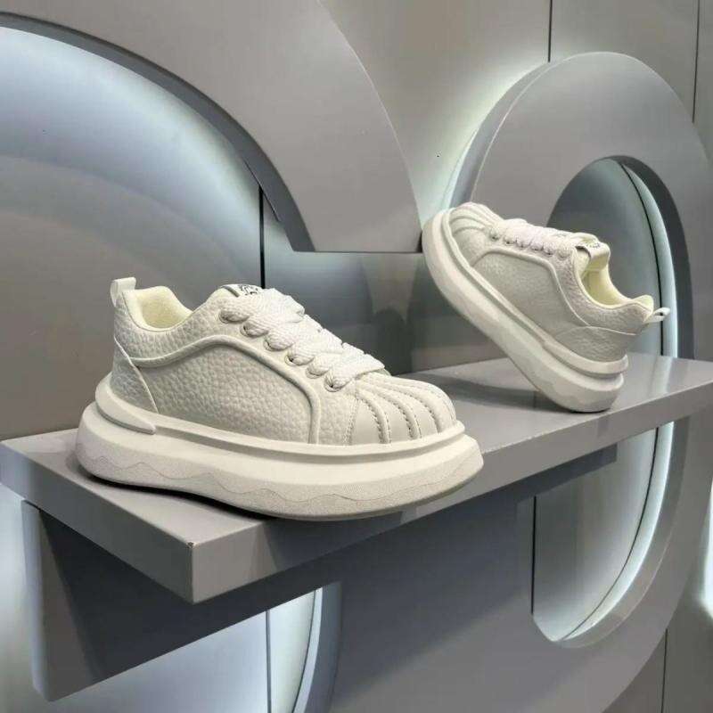 Niche Fashion Breathable Sports White Men's Sneakers Student Shell Toe Thick Sole Height Increasing Casual Shoes Versatile Low Top