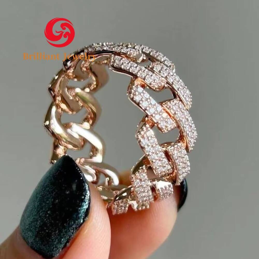 Wholesale New Unisex Luxury 7mm Full Moissanite Iced Cuban Ring 18mm 925 Silver Men Weddings Parties Customizable Fashion