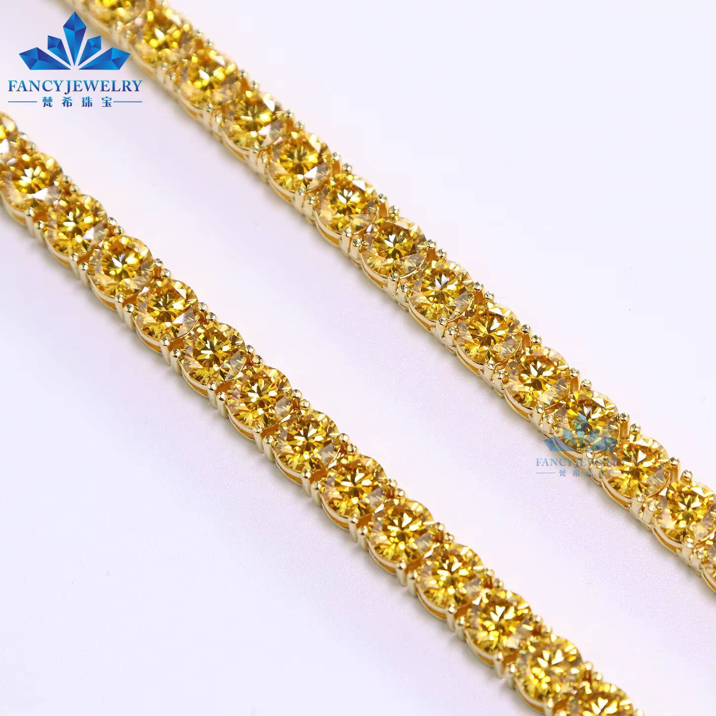 Wholesale Price Yellow Color Moissanite Tennis Chain 925 Silver K Gold Plated 3mm-65mm Sizes Womens Tennis Necklace