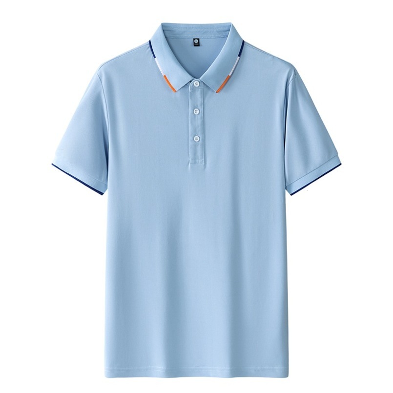 Ice Silk Men's Summer Trend Solid Color Cultural Top Business Short Sleeve T-Shirt Polo Shirt Workwear