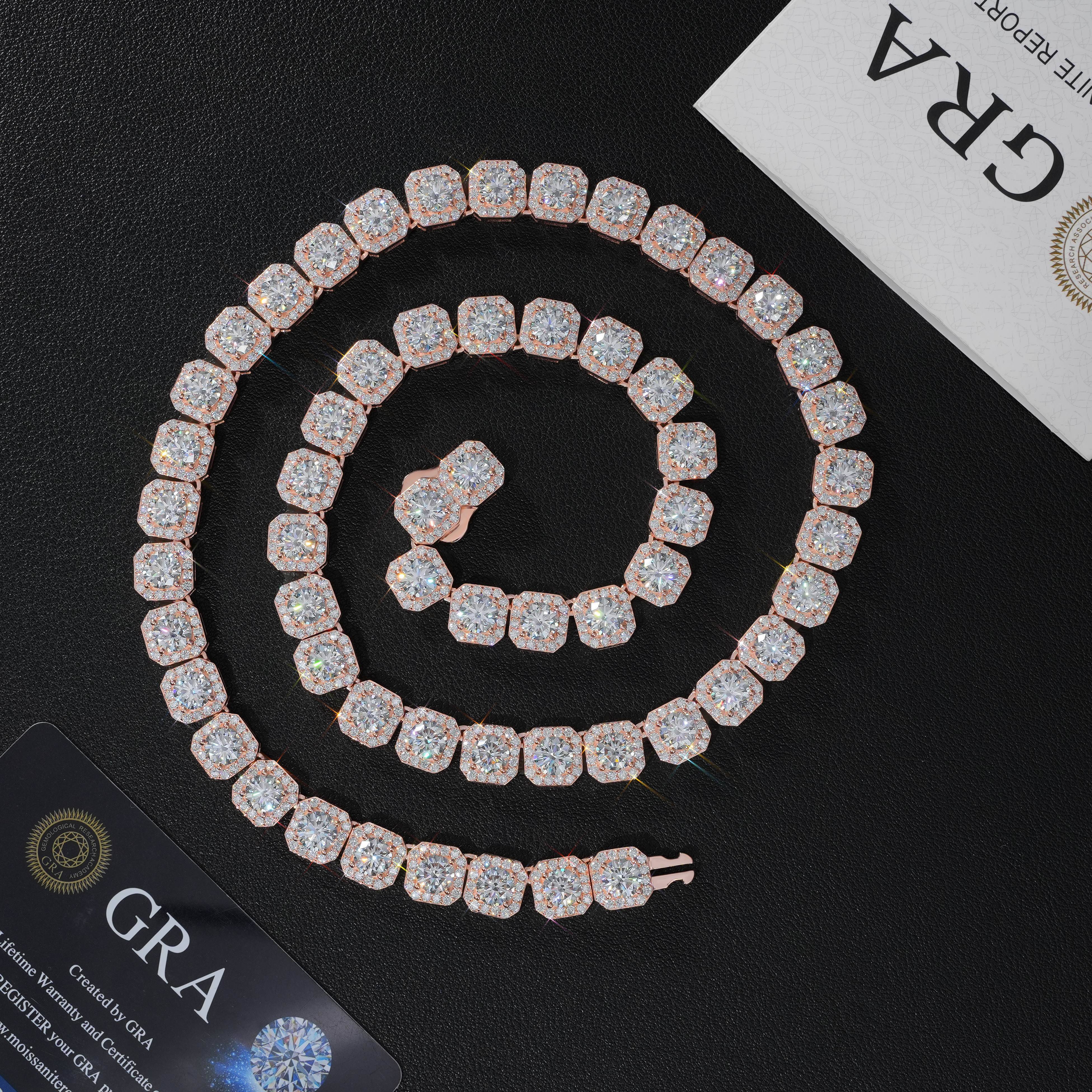 Clustered Iced Out Big D VVS 10mm Moissanite Tennis Necklace 925 Sterling Silver Elegant Tennis Chain