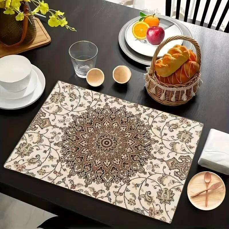 Bohemian Linen Place Mat Set for Dining Kitchen Restaurant Coffee Table Holiday Decor Waterproof Mats Living Room Bedroom Bathroom Use