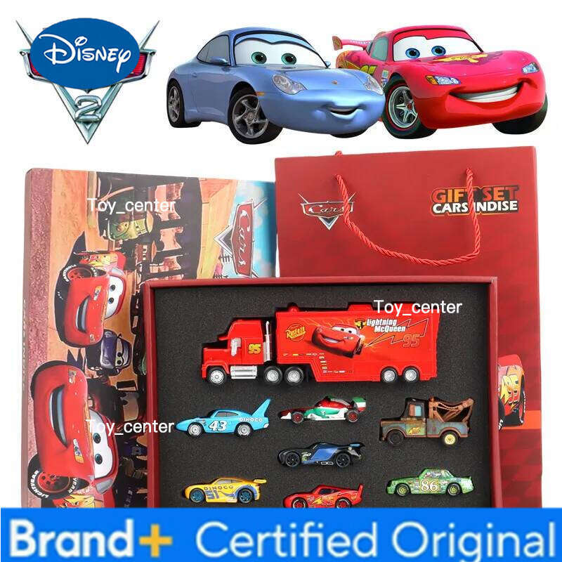 Disney 8Pcs/box Pixar Cars Gift Box Metal Diecast Mater lightning McQueen Jackson Uncle Truck Car Model Toy Boy Christmas Toys H260113