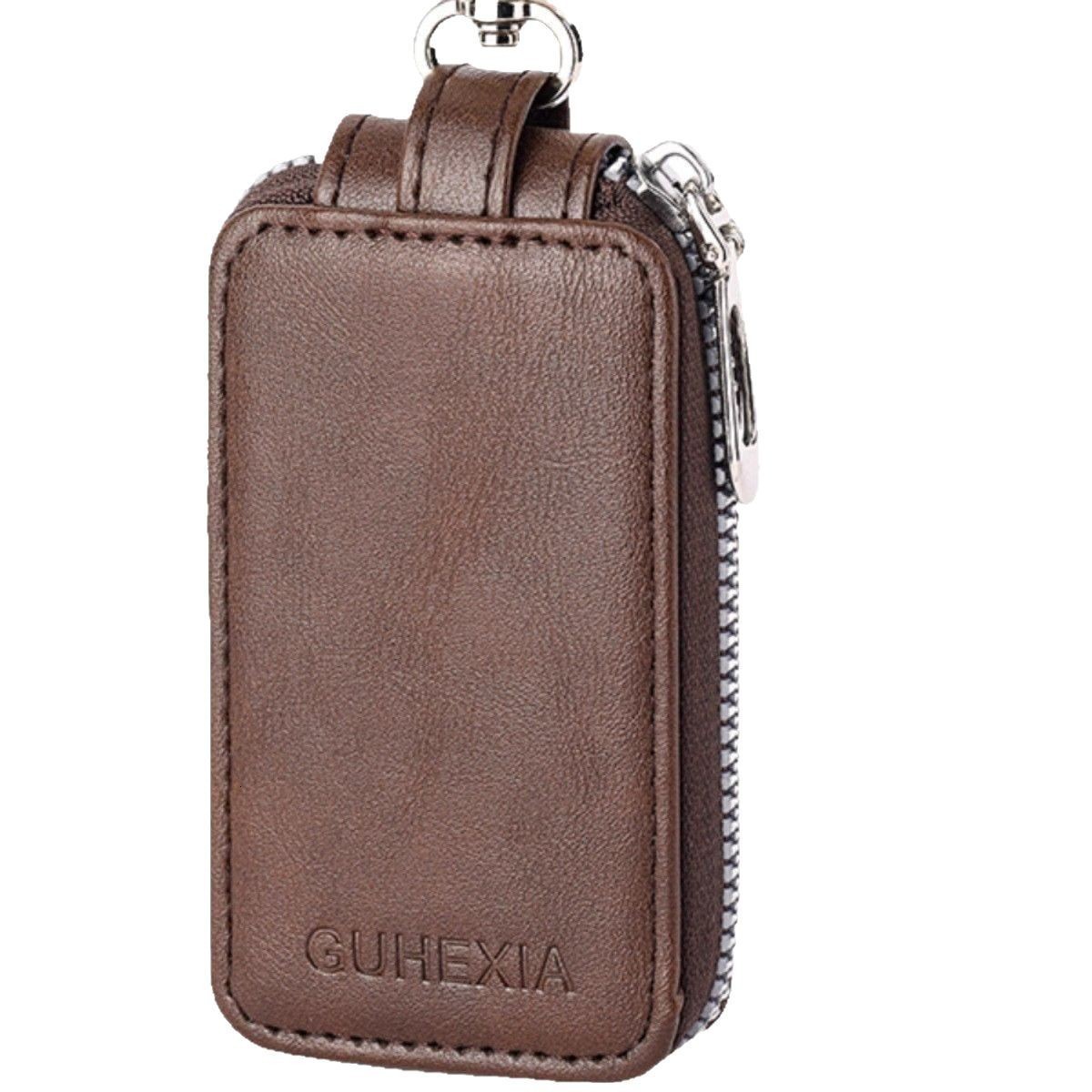 Mens Car Key Holder Business Genuine Leather Texture Zipper Universal Large Capacity Creative Waist Hanging Multi-Function Key Bag