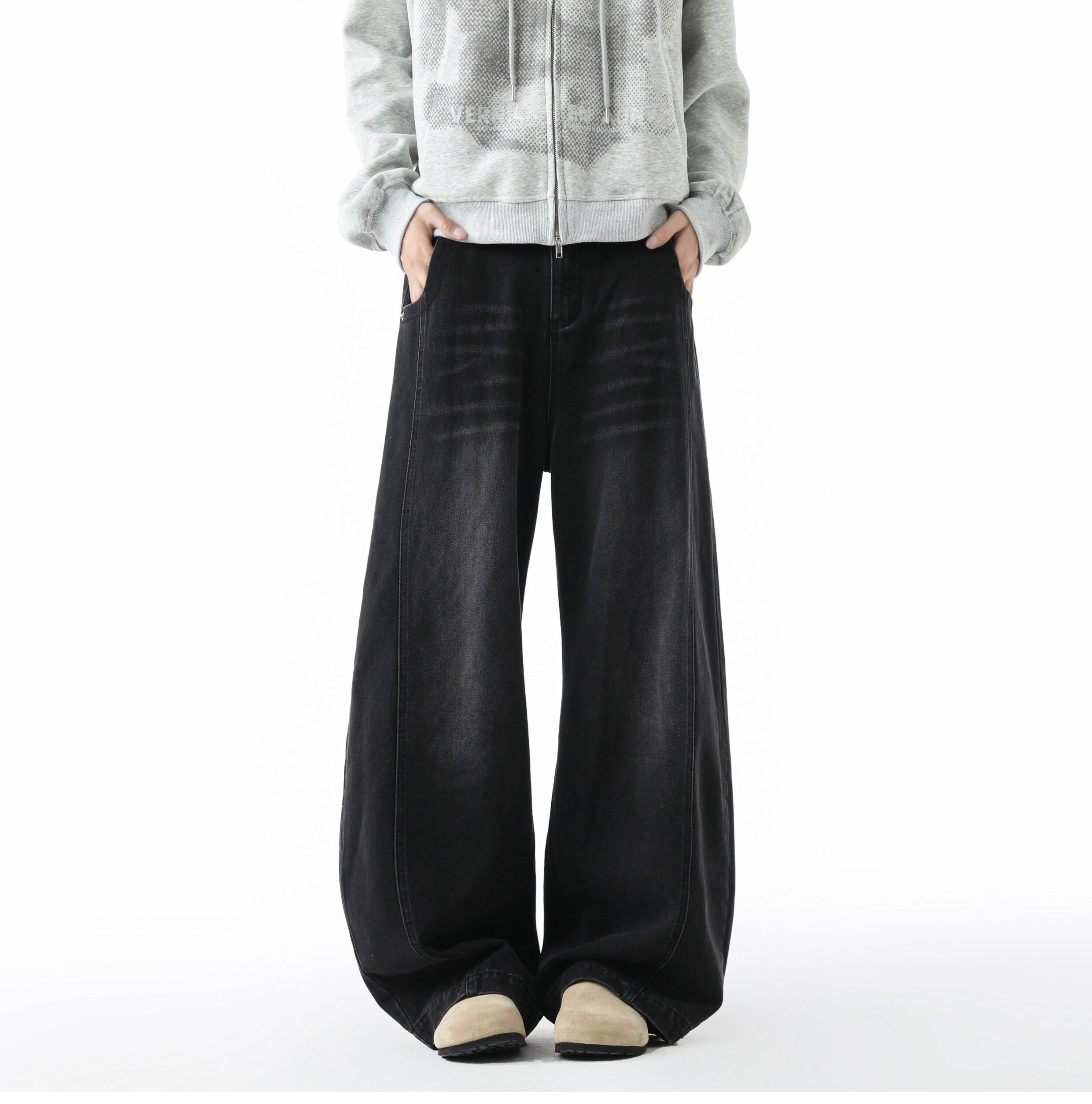 Men's American Streetwear Baggy Wide-Leg Jeans - Vintage Washed Slouchy Straight-Leg Casual Pants for Fall