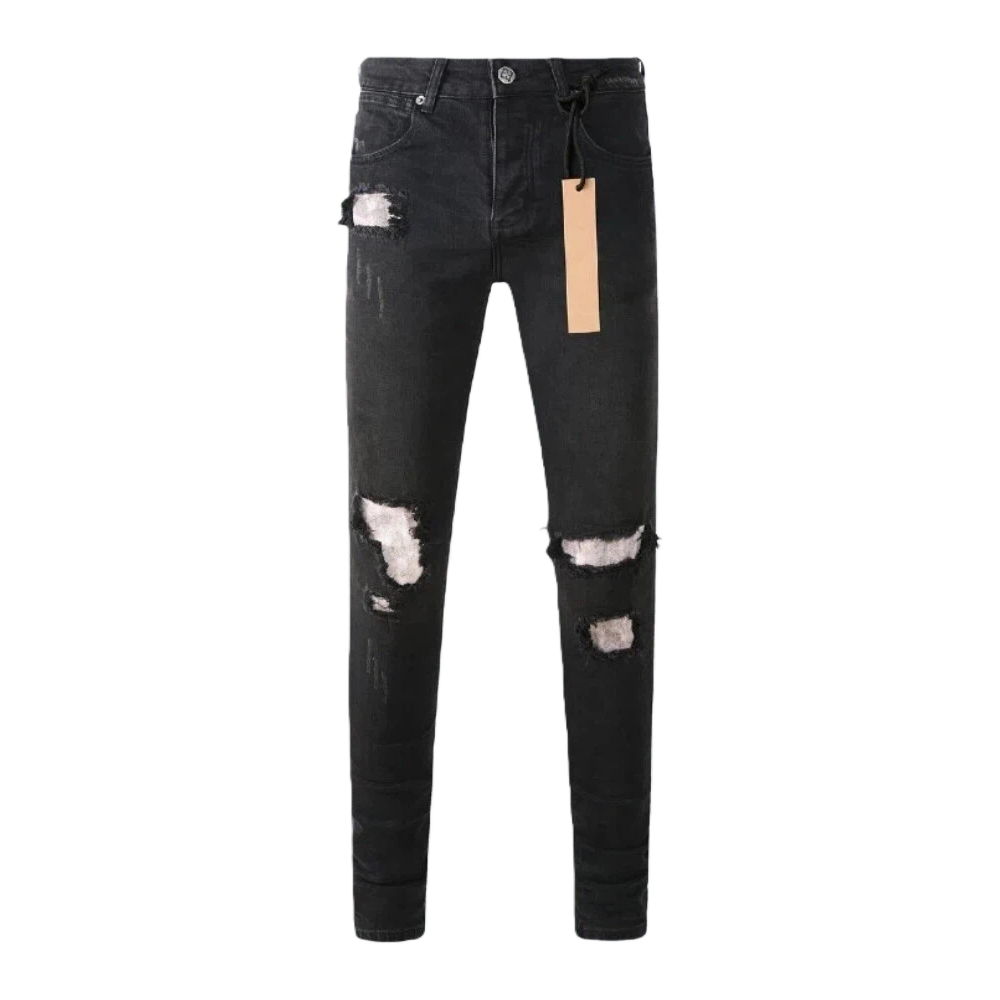 Men's Jeans Ripped jeans Skinny jeans EmBroidered Letters Lapel Button Pure Cotton Washed High Street Style
