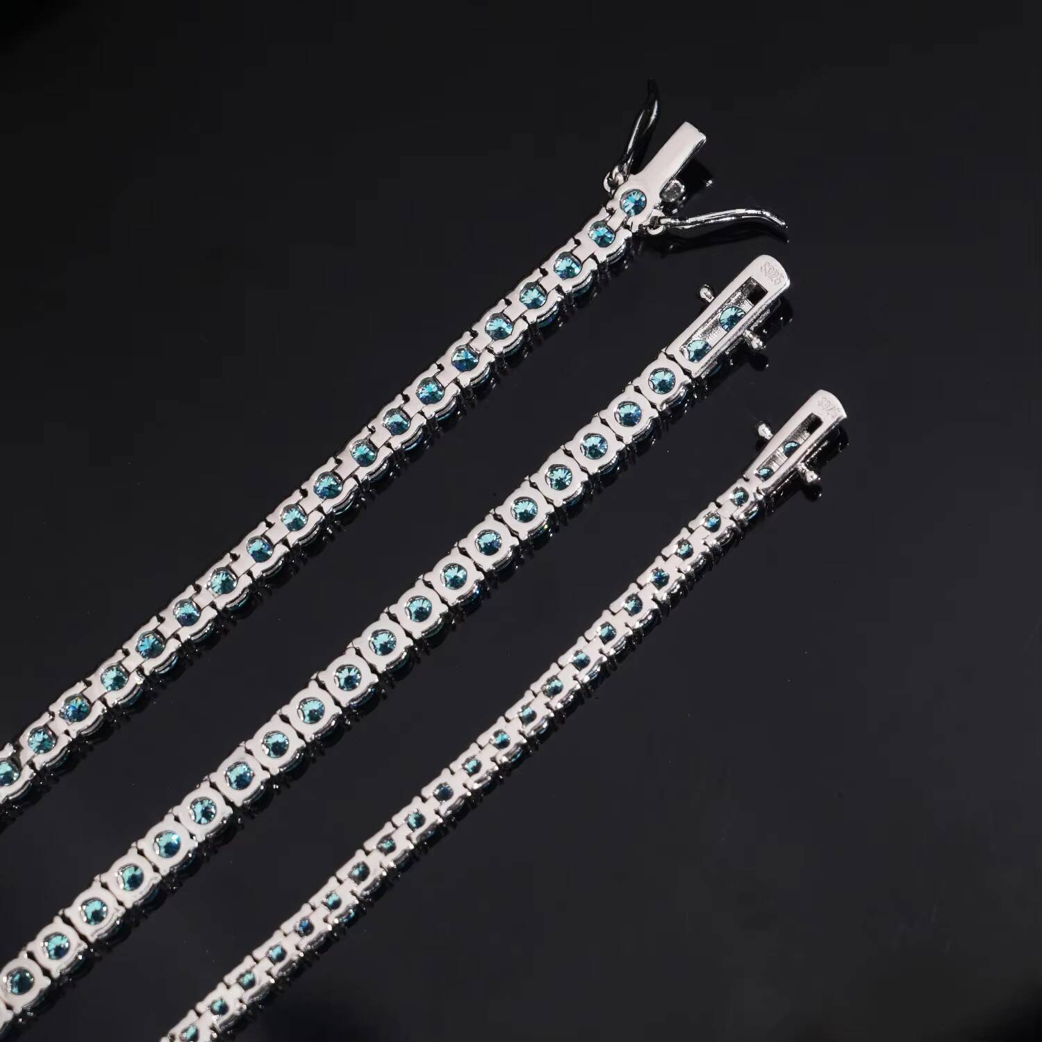 Aquamarine Color Moissanite Tennis Chain 925 Sterling Silver Gold Plated Luxury Third Party Certified Test Pass Bracelet Bangle