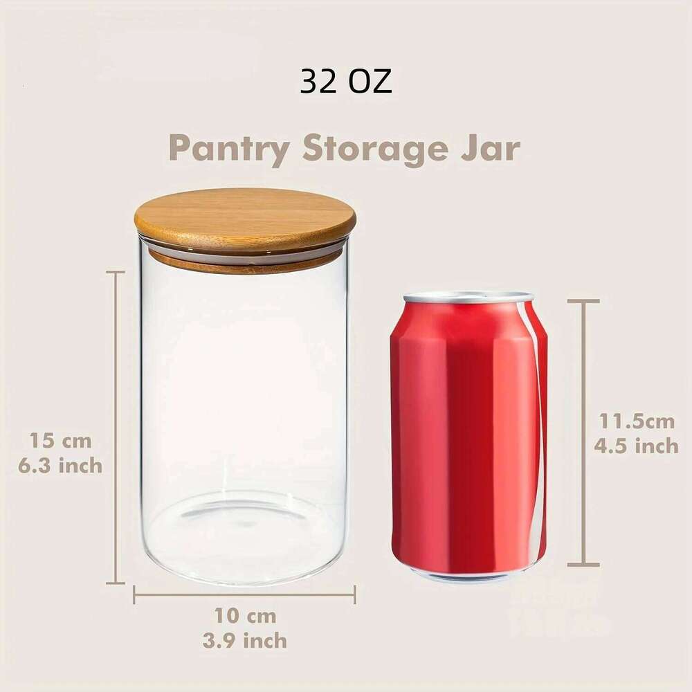 Kitchen Storage Round Airtight Glass Jars with Bamboo Lid Food Grade Storage Tank Stackable Containers for Spices Coffee Tea Pantry Kitchenware Organi