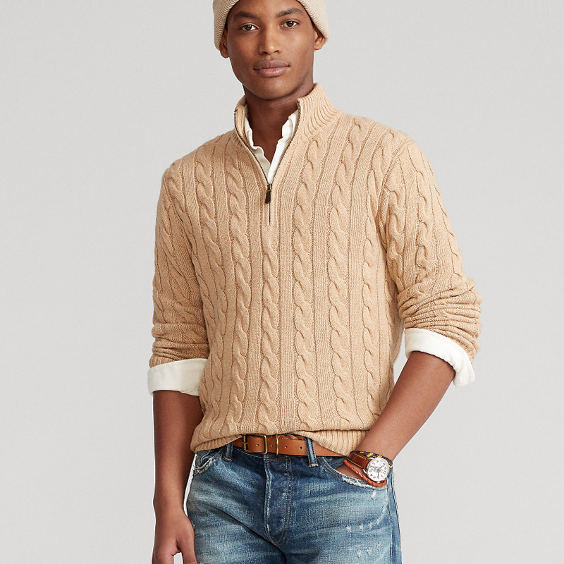 New Men's Sweater Zipper Knitted Sweater Business Polo Jumper Knitwear Sweater Long Sleeve Autumn Winter