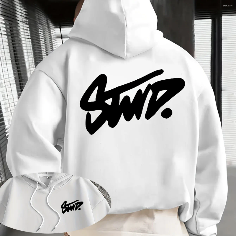 Men's Hoodies Streetwear Hoodie With Bold 'STWD' Graphic Urban Fashion Sweatshirt For Casual Look Trendy Black Daily Wear S-2XL