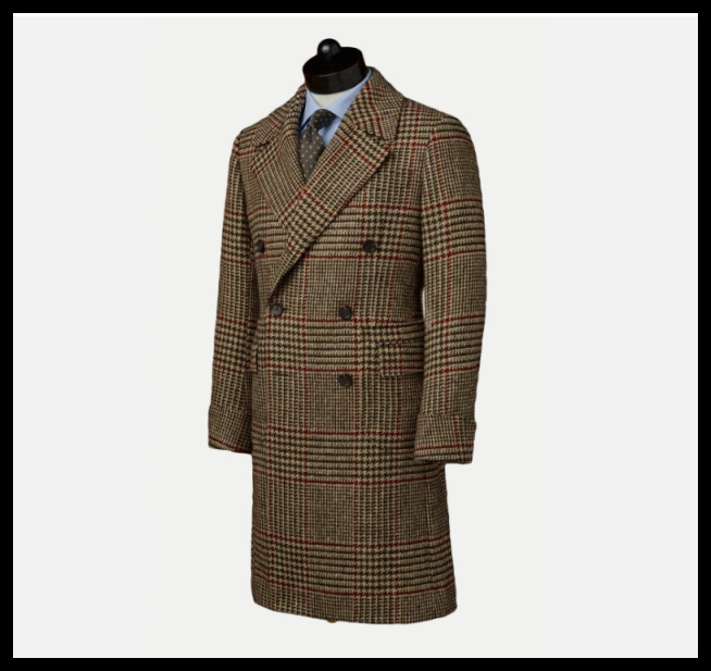 Autumn And Winter Men Wool Brown Houndstooth Overcoat Doublebreasted Lapel Warm Long Coat Formal Men Clothing 251020CJ