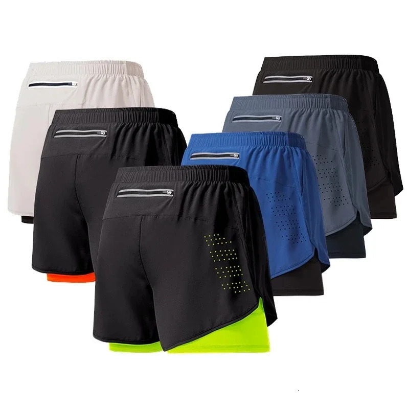 Mens Running Shorts 2 In 1 Fitness Black Double Layer Shorts Workout Training Gym Running Sport Short Pants Summer Shorts Men260108