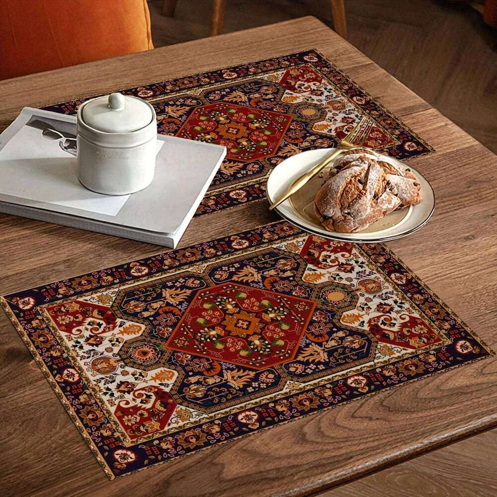 Persian Style Waterproof Heat Resistant Easy Clean Floral Pattern Placemats Dining Table Decor
