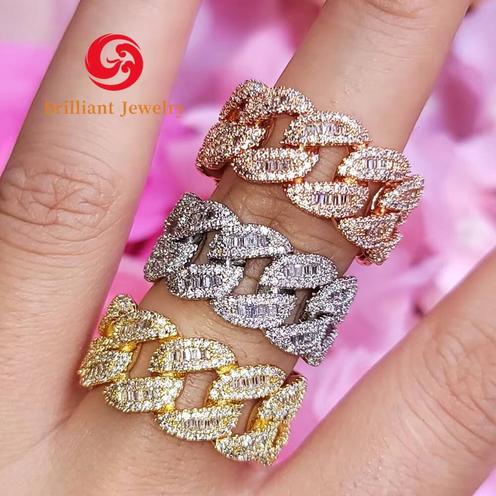 Wholesale New Unisex Luxury 7mm Full Moissanite Iced Cuban Ring 18mm 925 Silver Men Weddings Parties Customizable Fashion
