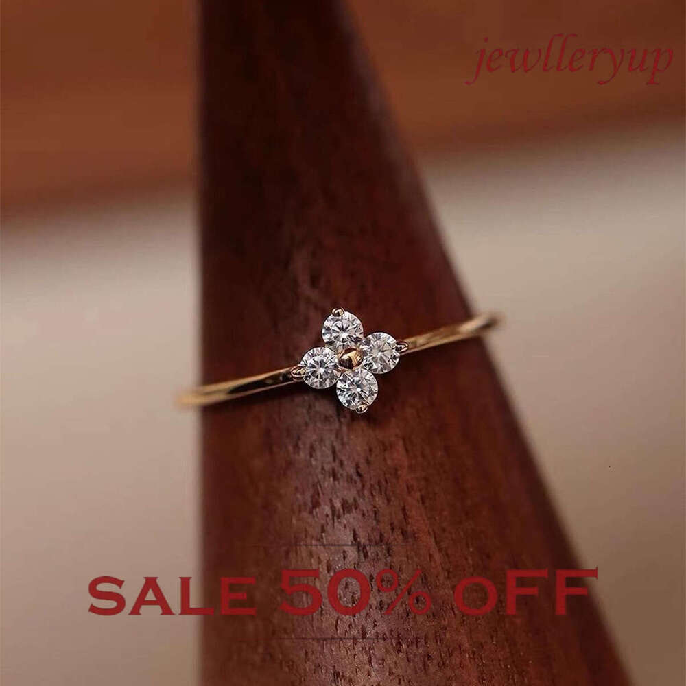 Light Luxury Zircon Ring French Style Four-Leaf Clover Micro Inlaid Unique Trendy Jewelry In Stock Daily Wear