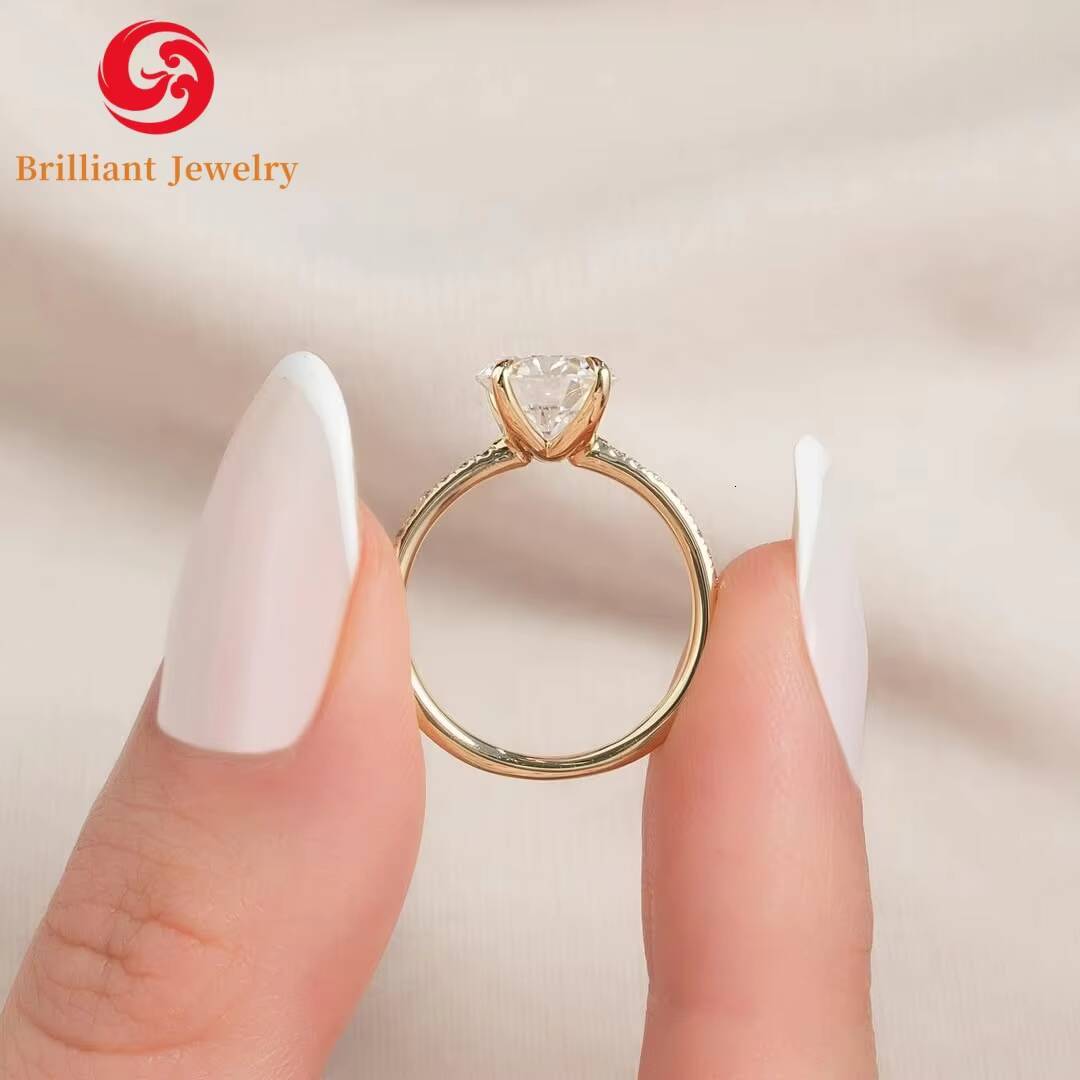 GRA Certificate 18K S925 Silver Solid Gold Ring Brilliant Cut 2ct 8mm Moissanite Women Daily Jewelry