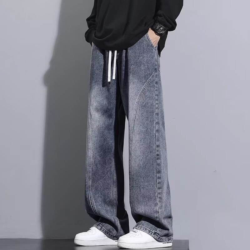 Men's 2026 New American Streetwear Straight-Leg Jeans - Thickened Baggy Curved-Leg Casual Pants for Fall & Winter