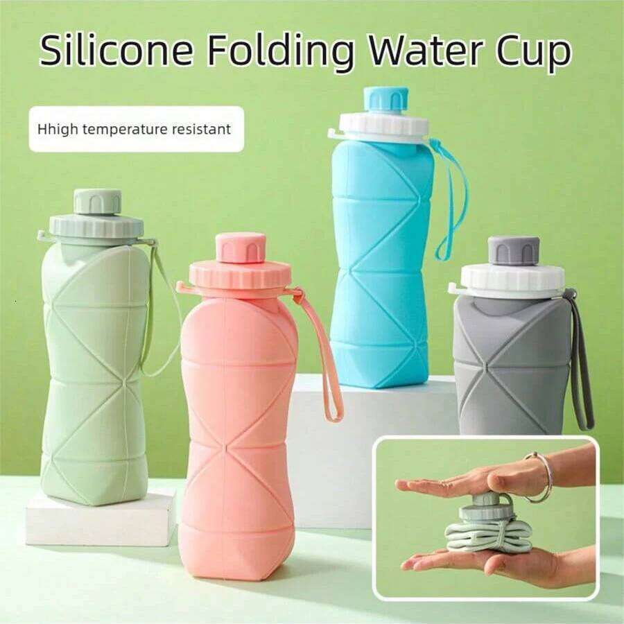 Outdoor Water Bottle Insulated Cup Drinking Ware Foldable Silicone Cup 600ml Large Capacity Foldable Travel Drinking Gear Ideal for Hiking, Camping, a