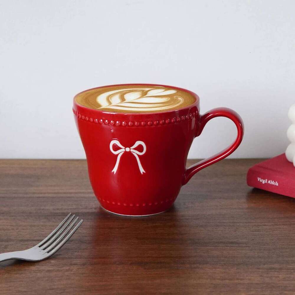 1Pc Ceramic Mug, Beaded Lace Design, Exquisite and Simple Bowknot Mug Suitable for Home Decoration, Daily Breakfast Drinking Afternoon Tea Coffee Rest