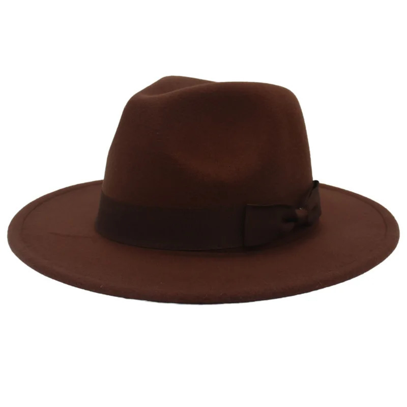 Wide Brim Cream Bow Fedora Hats for Women Men Autumn Winter Solid Color Jazz Top Hat for Wedding Party Church Panama Felt Cap 260109