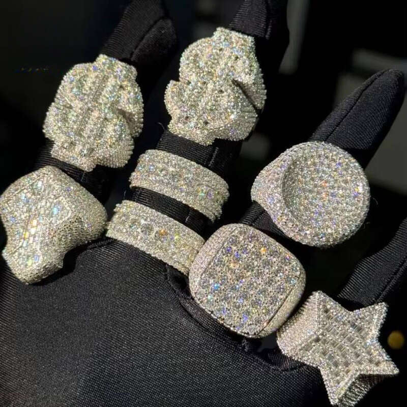GRA Certificate Multiple Choices Iced Out Hip Hop VVS Moissanite Men's Silver Jewelry Dollar Ring