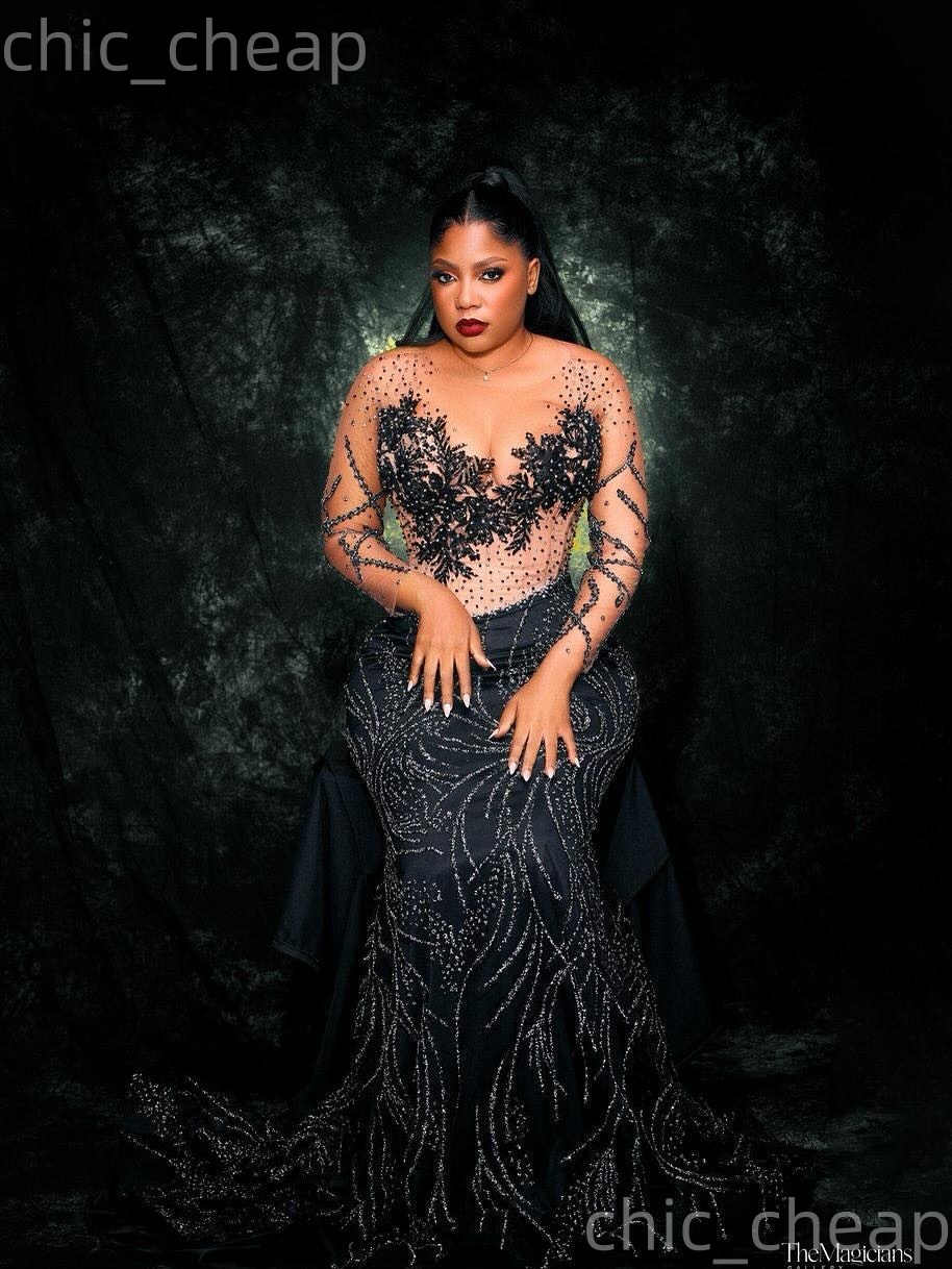 Aso Ebi Black Mermaid Prom Dresses 2026 Beaded Applique Sequined Illusion Evening Formal Party Second Birthday Engagement Gowns Dress For Special Occa