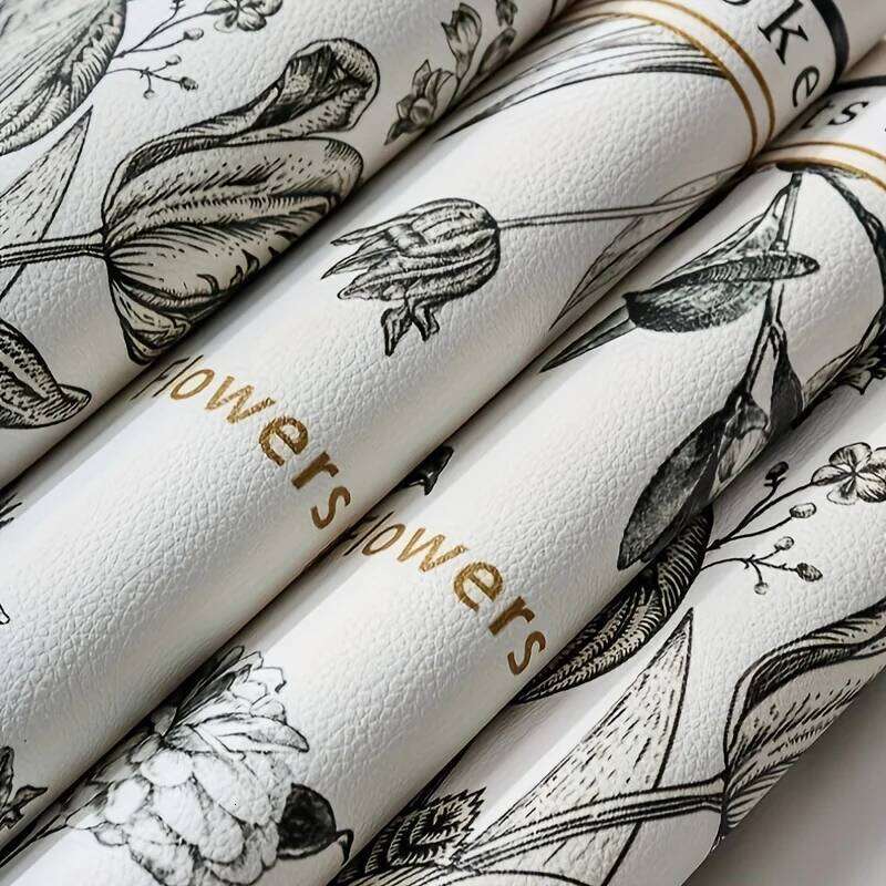 Floral Elliptical Placemats, PU Leather Sketch Flowers Pattern Table Mats, Waterproof Heat-Resistant Non-Slip Wipeable Dining