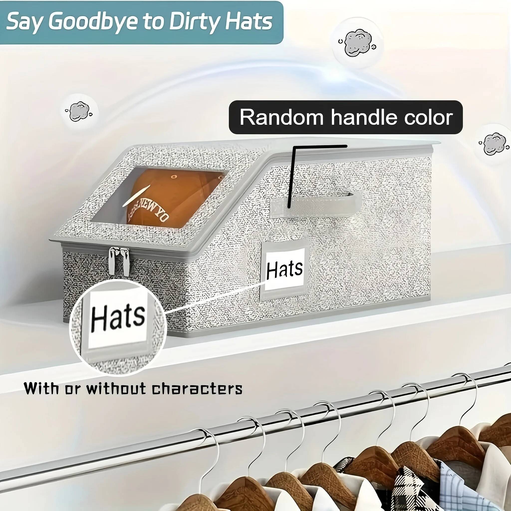 Stackable Baseball Cap Organizer Boxes-Large Capacity,Foldable Fabric Storage Boxe with Clear Lid&Metal Handles for Clothes,Hats ddmysept