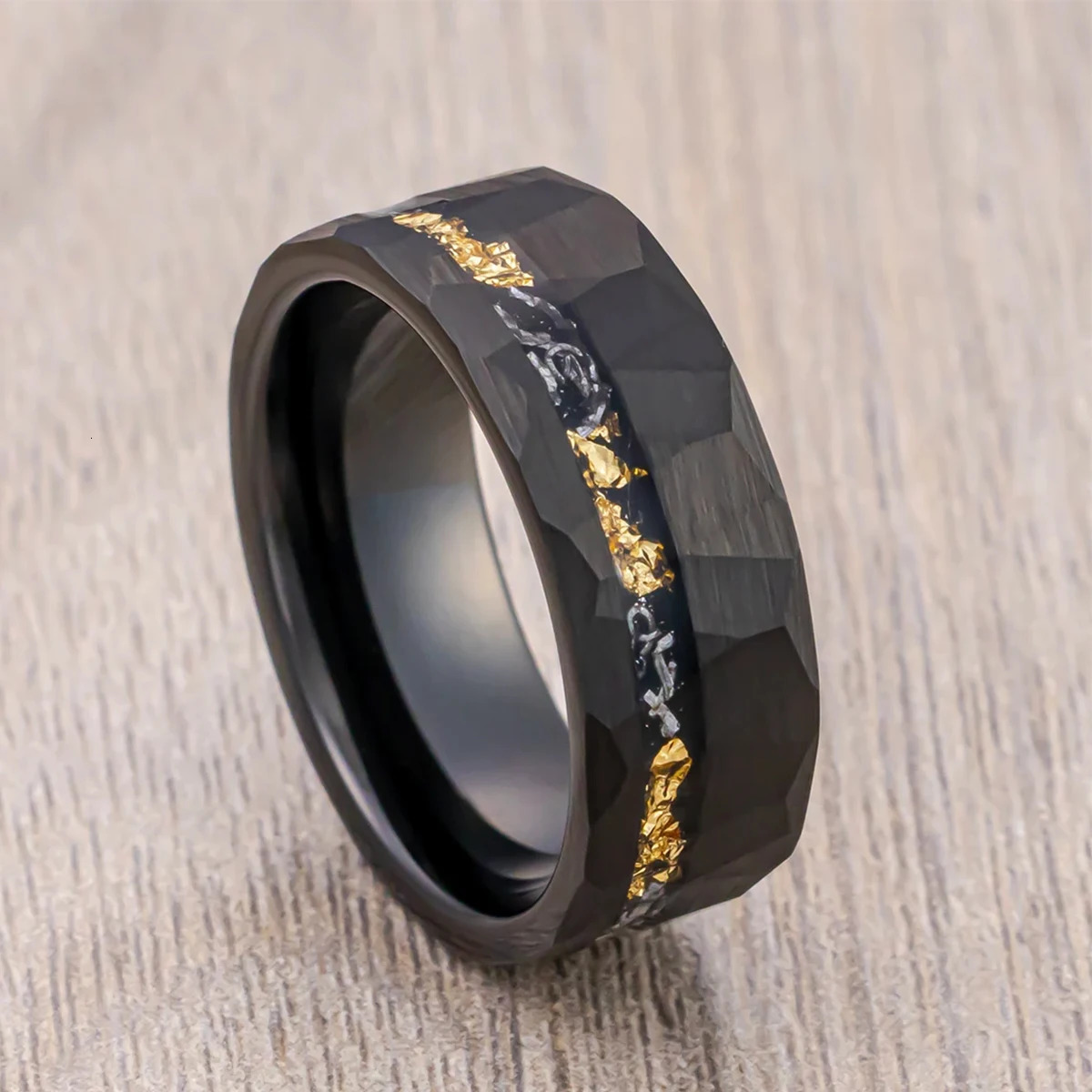 Mens 8MM Blcak Meteorite tungsten carbide ring fashion jewelry wedding bands engagement Promise rings Comfort Fit Gifts 260112