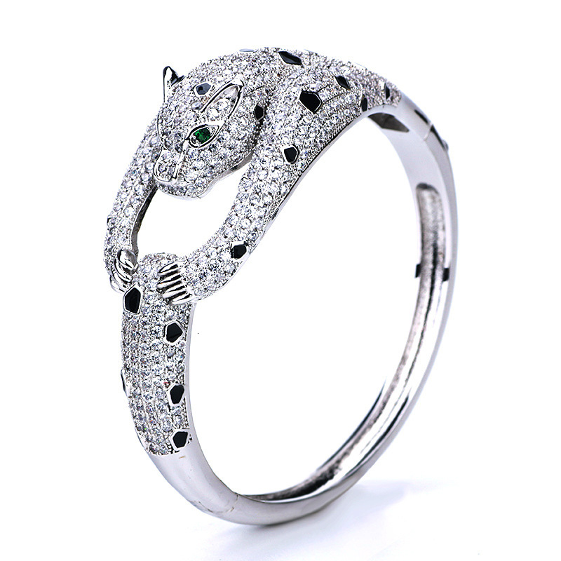 Jewelry Gold-Plated Copper Zircon Bracelet Domineering Animal Resin Leopard Head Diamond-Studded Bracelet Men's Personalized Jewelry Wholesale