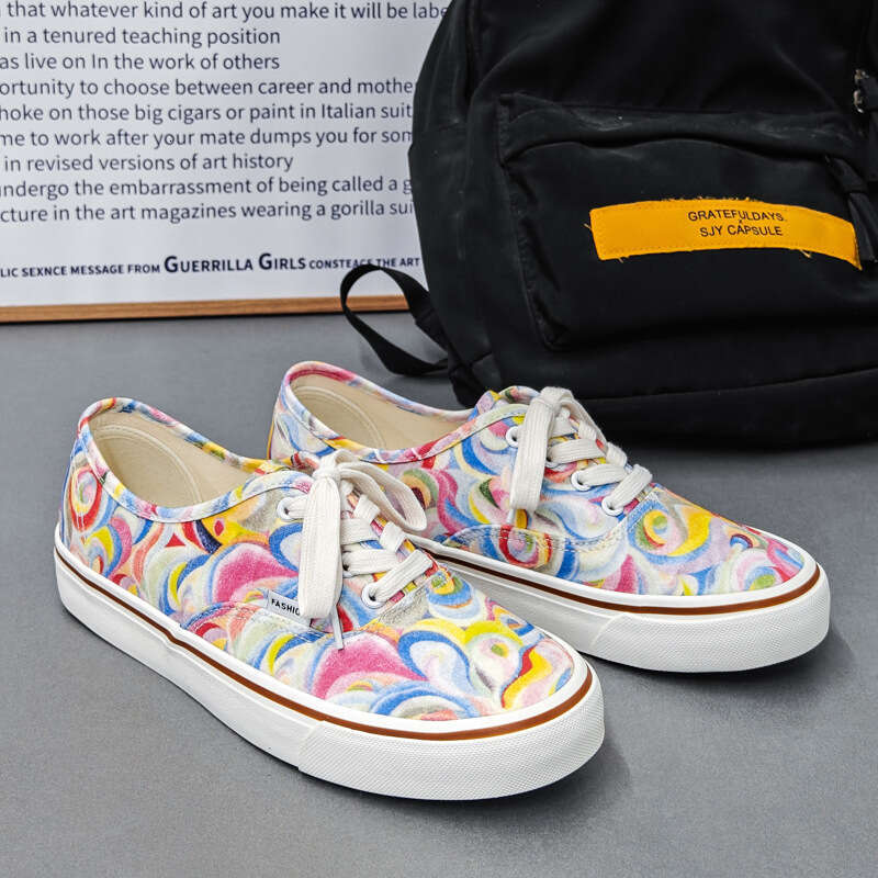 Sneakers Men's Retro Color Block Single Shoes New Autumn Plaid Low Cut Flat Canvas Women's Vulcanized Shoes Trafza