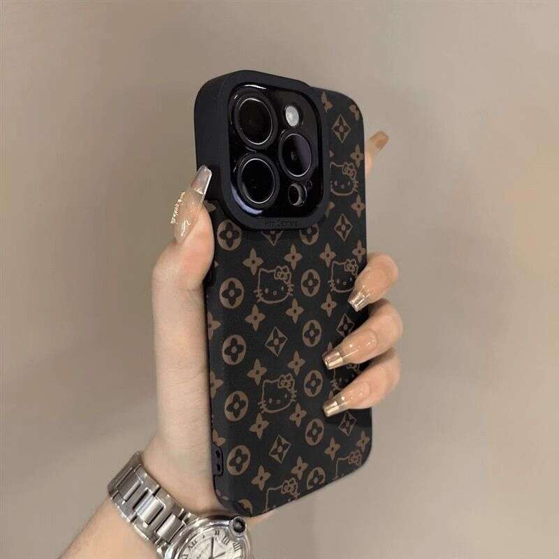 Retro Monogram Cat Pattern iPhone Case, Premium Suede Texture Full Coverage Cover with Precision Cutouts, Compatible with iPhone 17 Pro Max/16 Max/15 