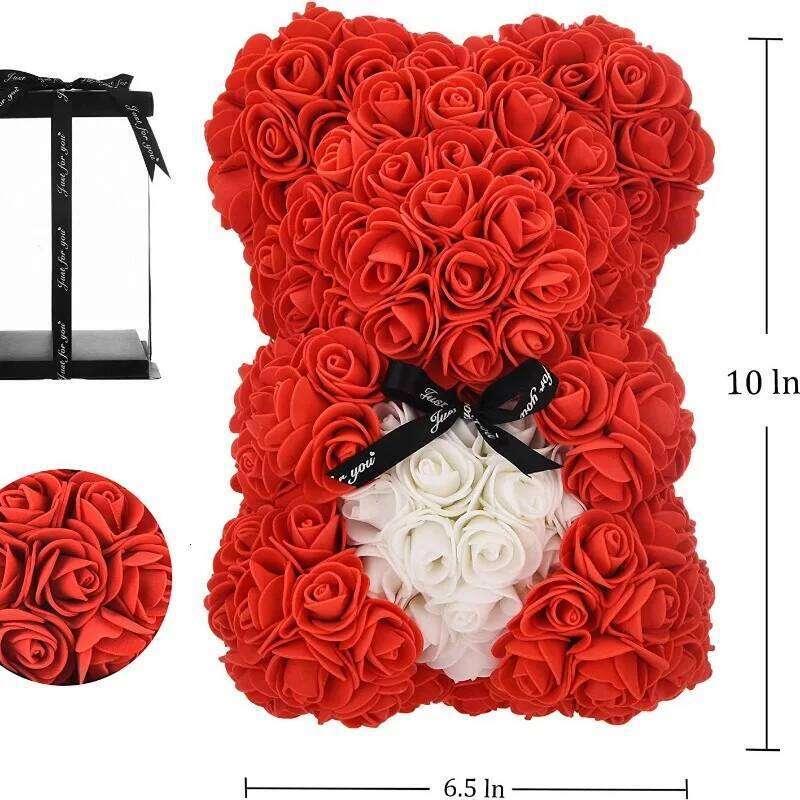Artificial Flowers 25cm Rose Bear Girlfriend Anniversary Christmas Valentine's Day Gift Birthday Present for Wedding Party W260114