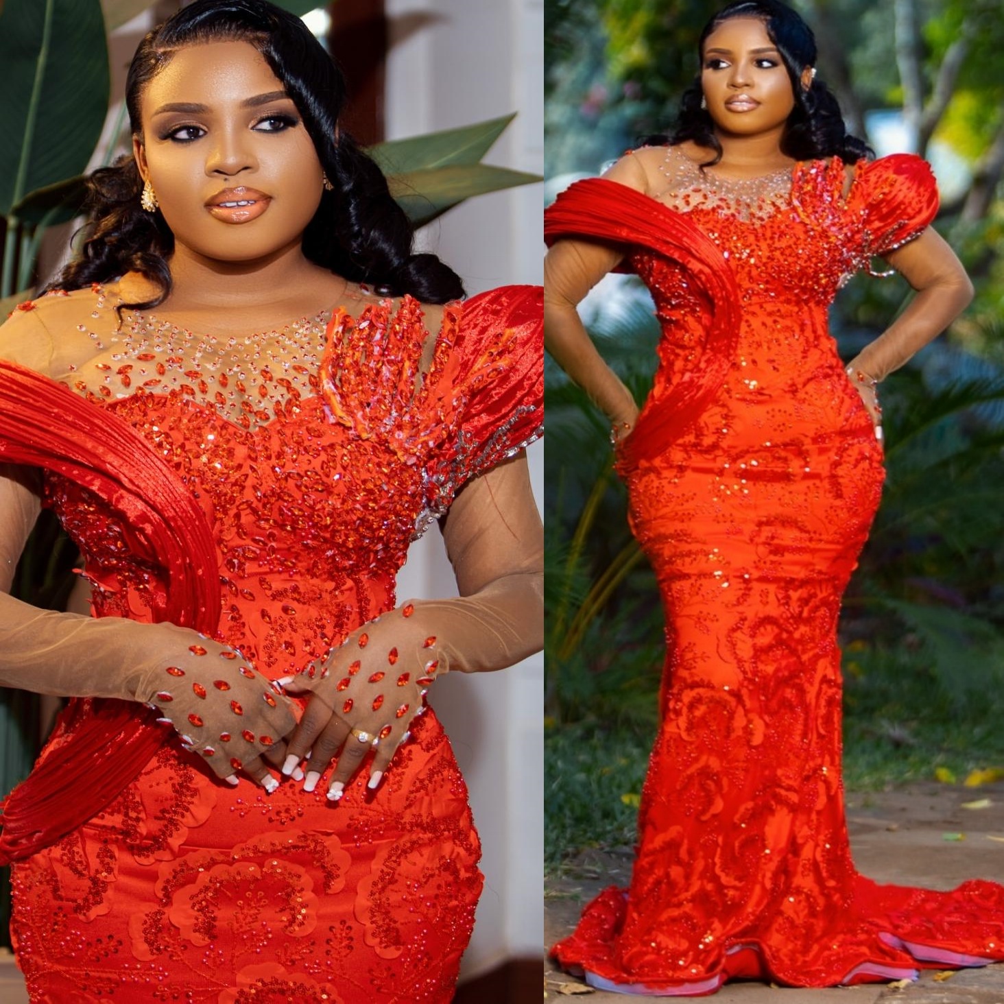 Aso Ebi Nigerian Red Mermaid Prom Dresses 2026 Floral Lace Crystals Stylish Evening Formal Party Second Birthday Engagement Gowns Dress For Special Oc
