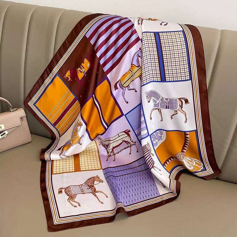 1 piece of 70x70 simulated silk satin shawl women's handkerchief printed women's square head blanket