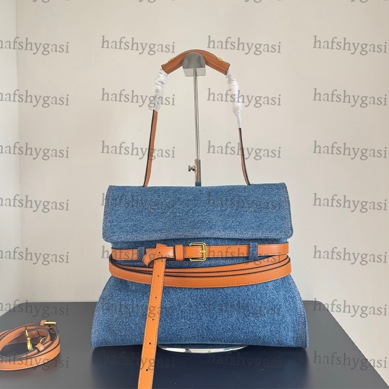 Designer Tie Me Luxury Leather Tote Bag Women's Fashionable and Refined Denim Shoulder Bag Classic Belt Design Crossbody Bag 260114