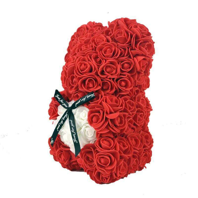 25cm Artificial Flowers Bear White Red Rose Valentines Day Gift Box Girlfriend Anniversary Wedding Dedcoration W260114